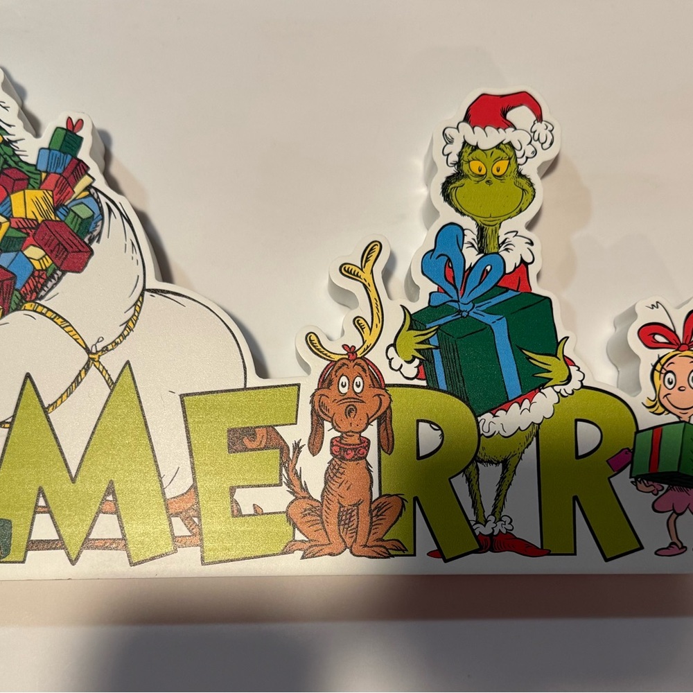 Dr. Seuss Grinch Holiday Sign with White and Green Accents